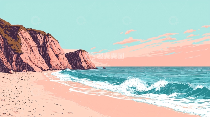 高清大图下载【趣麦麦图】粉色沙滩和蔚蓝大海
