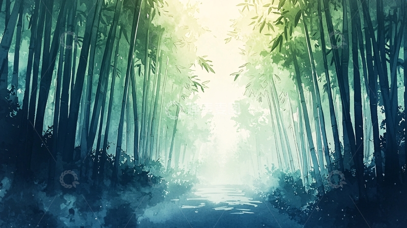 高清大图下载【趣麦麦图】水墨竹林小路