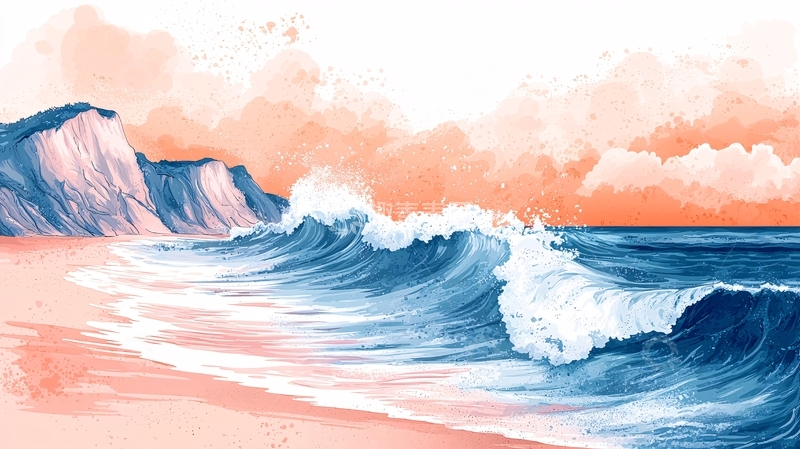高清大图下载【趣麦麦图】海边风景水彩画