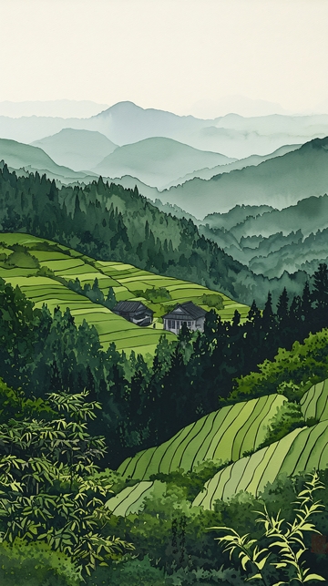 绿意盎然的梯田山景