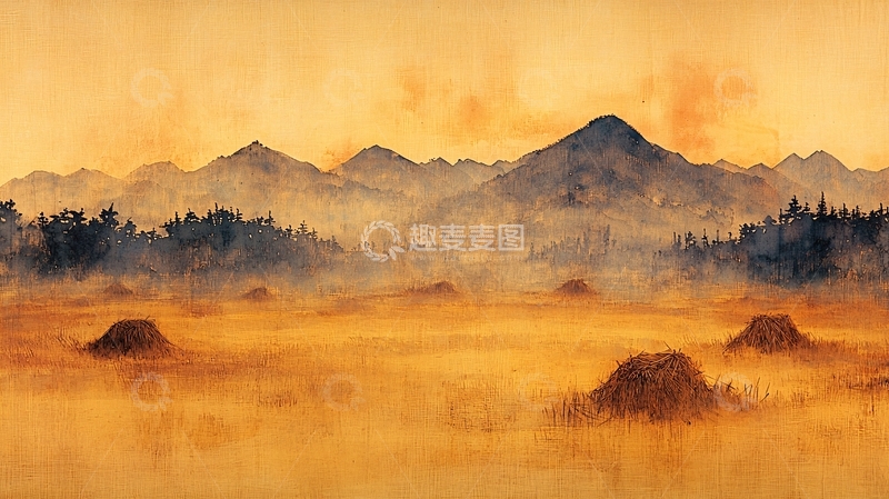 高清大图下载【趣麦麦图】雾气弥漫的山峦田野