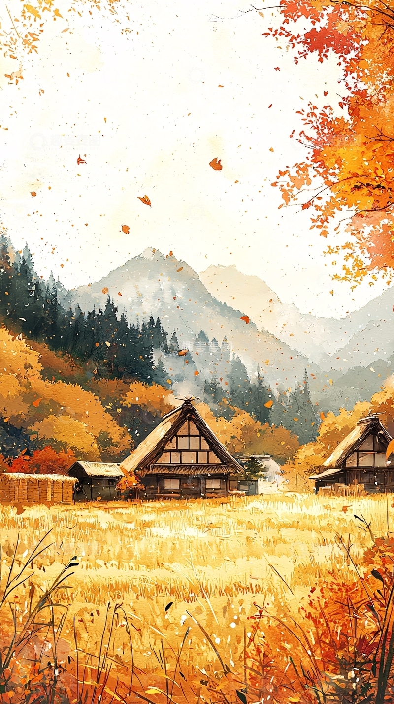 高清大图下载【趣麦麦图】秋日山间小屋的宁静