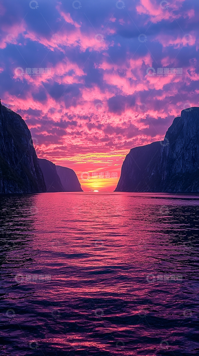 高清大图下载【趣麦麦图】峡湾日落美景