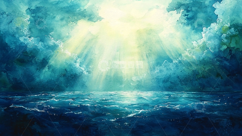 高清大图下载【趣麦麦图】海面云层光线照射