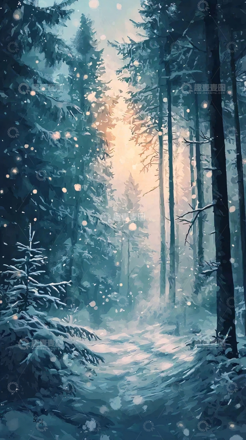高清大图下载【趣麦麦图】冬日雪景森林小路