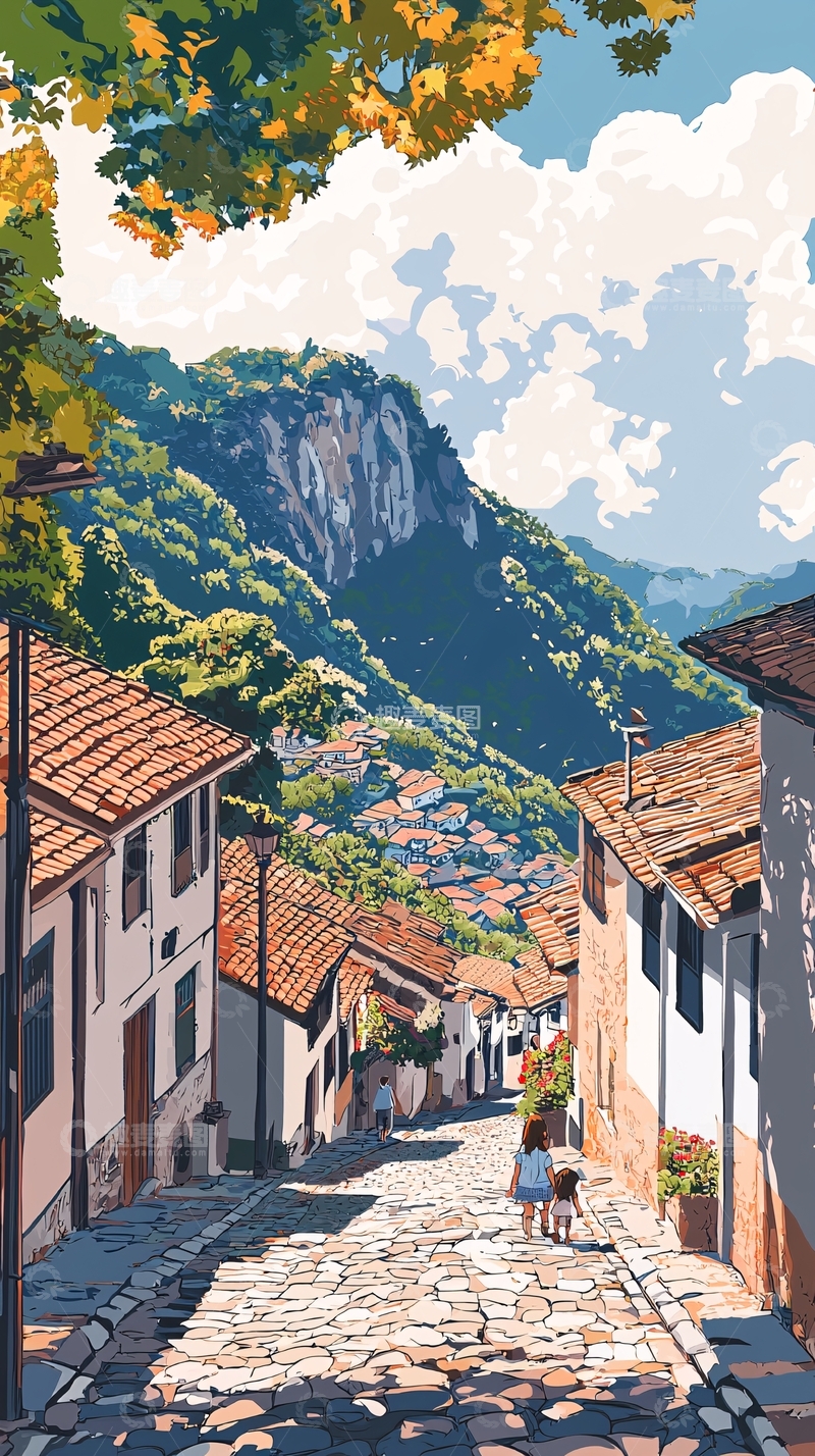 高清大图下载【趣麦麦图】山间小镇