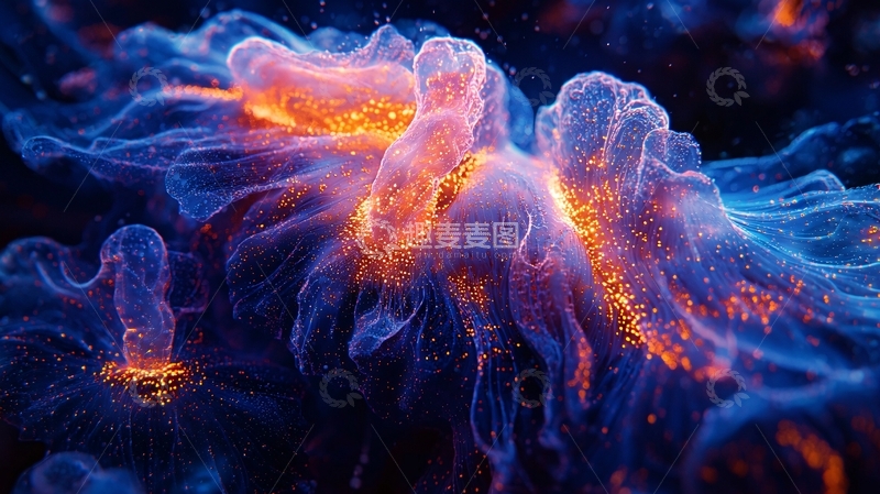 高清大图下载【趣麦麦图】蓝色和橙色的梦幻细胞结构