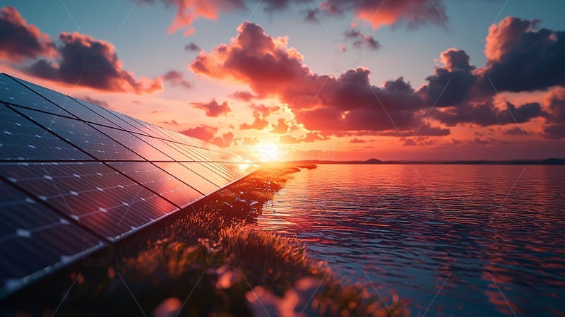 高清大图下载【趣麦麦图】夕阳下太阳能电池板