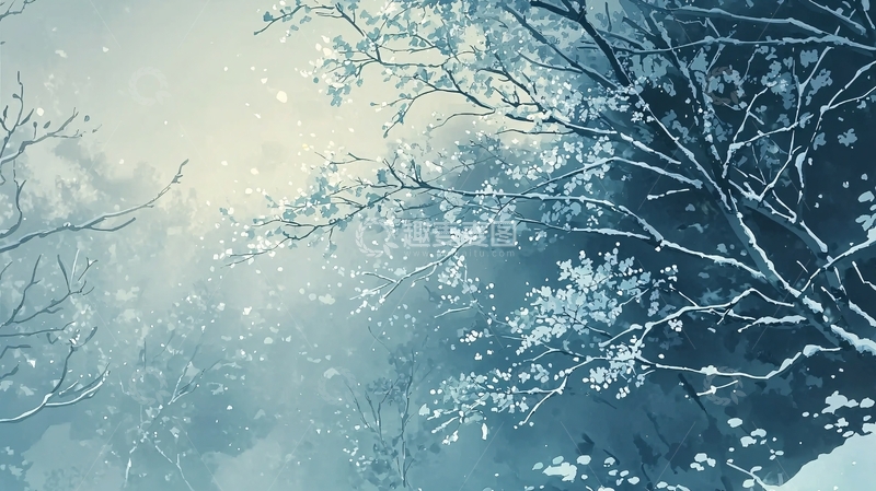 高清大图下载【趣麦麦图】冬日雪景树枝雾气