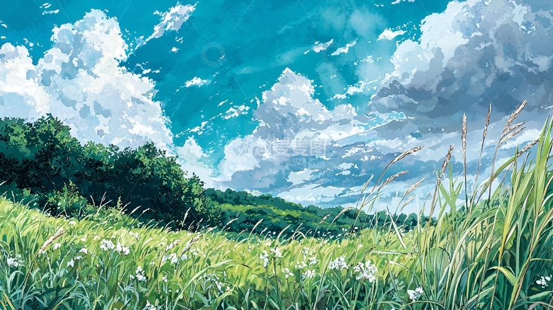 高清大图下载【趣麦麦图】蓝天白云绿草地4