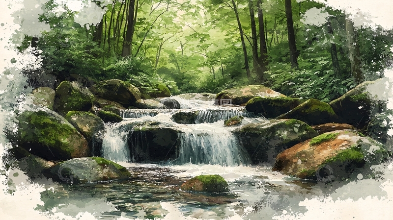高清大图下载【趣麦麦图】翠绿森林中的小溪