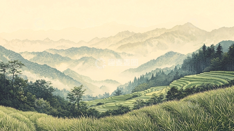 高清大图下载【趣麦麦图】山峦叠嶂的田园风光