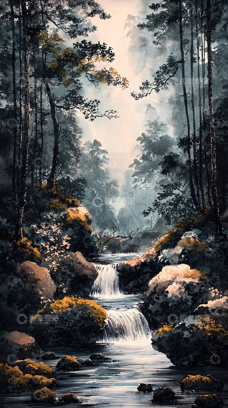 高清大图下载【趣麦麦图】森林瀑布