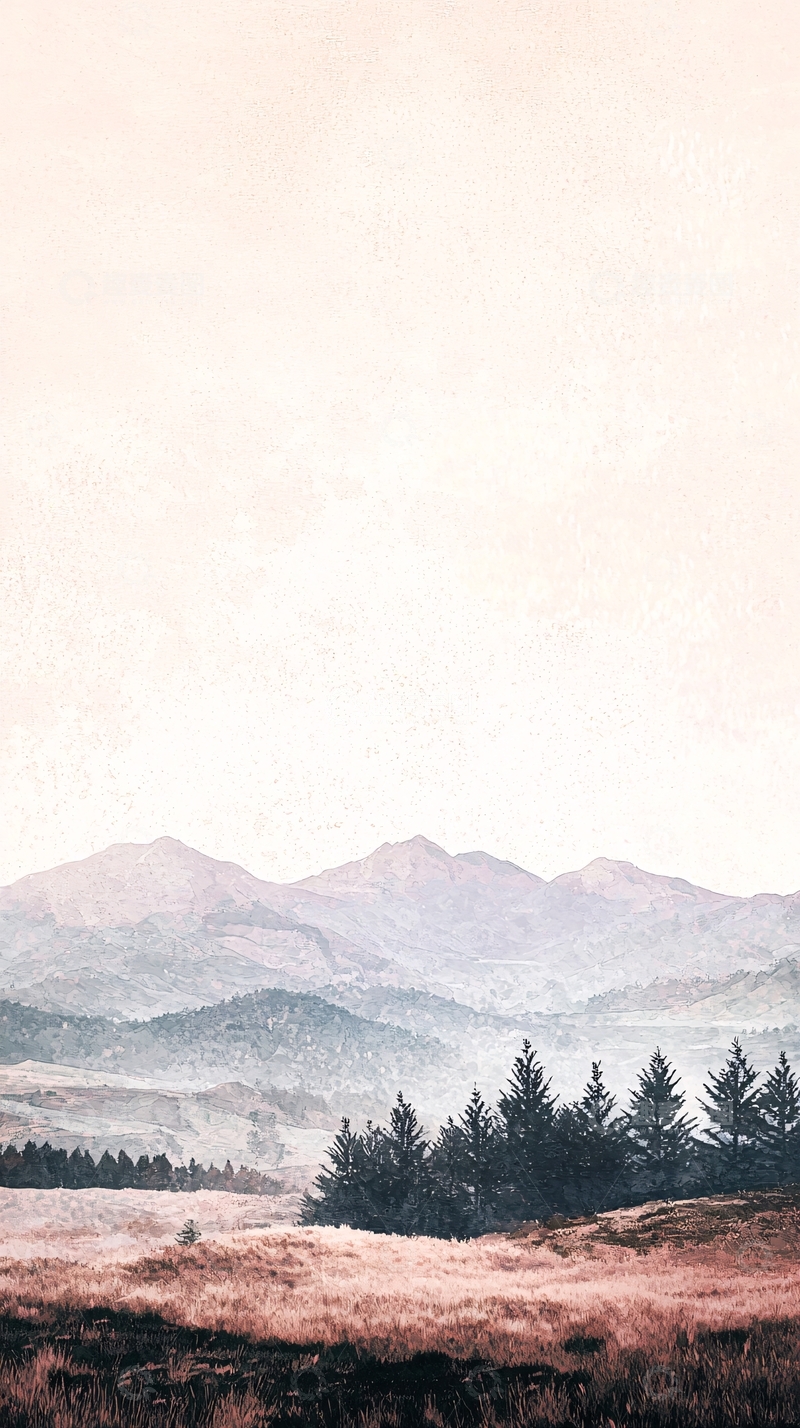 高清大图下载【趣麦麦图】极简风格山脉田园风景