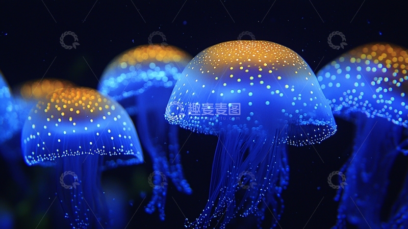 高清大图下载【趣麦麦图】蓝色发光水母群