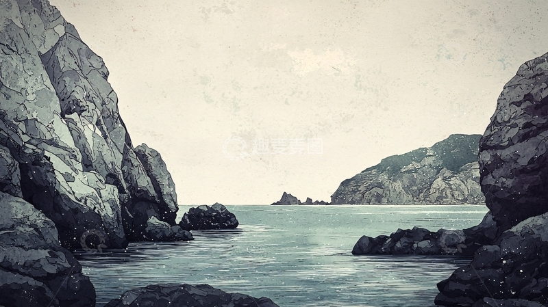 高清大图下载【趣麦麦图】灰色调岩石海岸线
