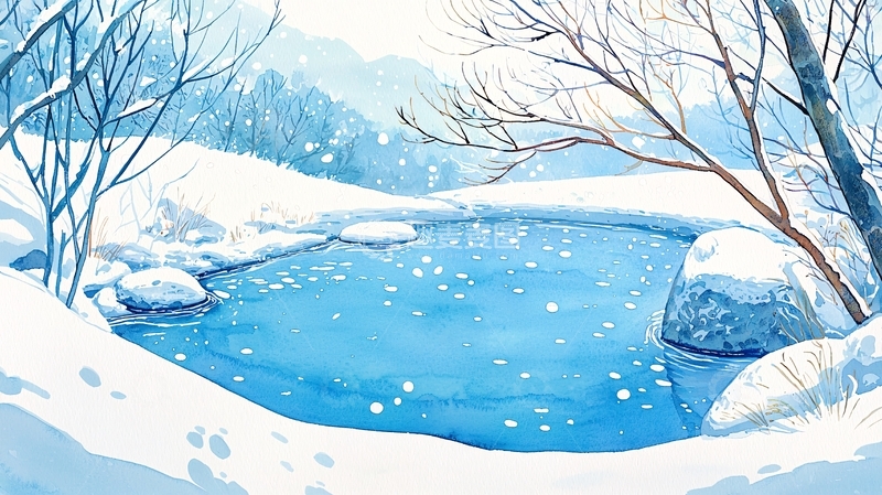 高清大图下载【趣麦麦图】冬季雪景水彩画