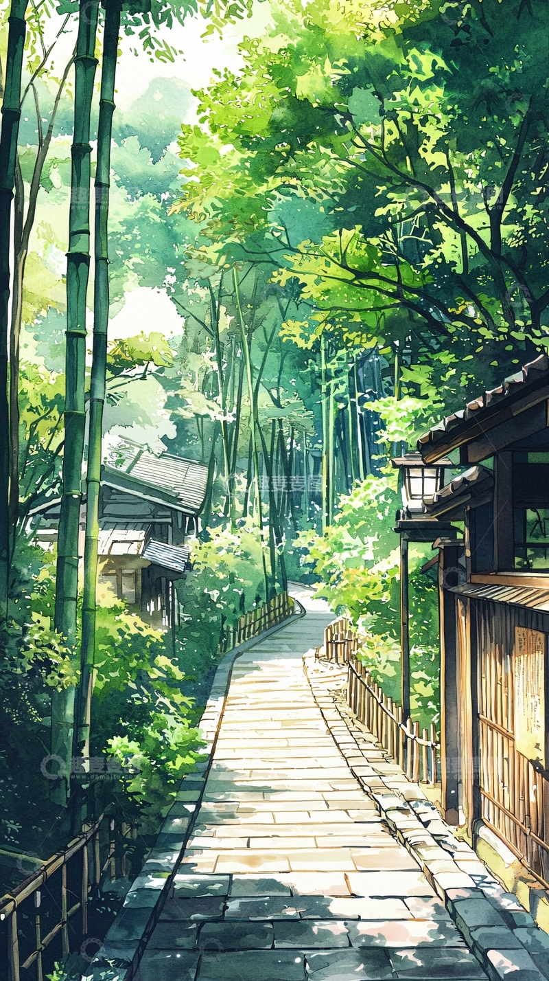 高清大图下载【趣麦麦图】清新日式竹林小路