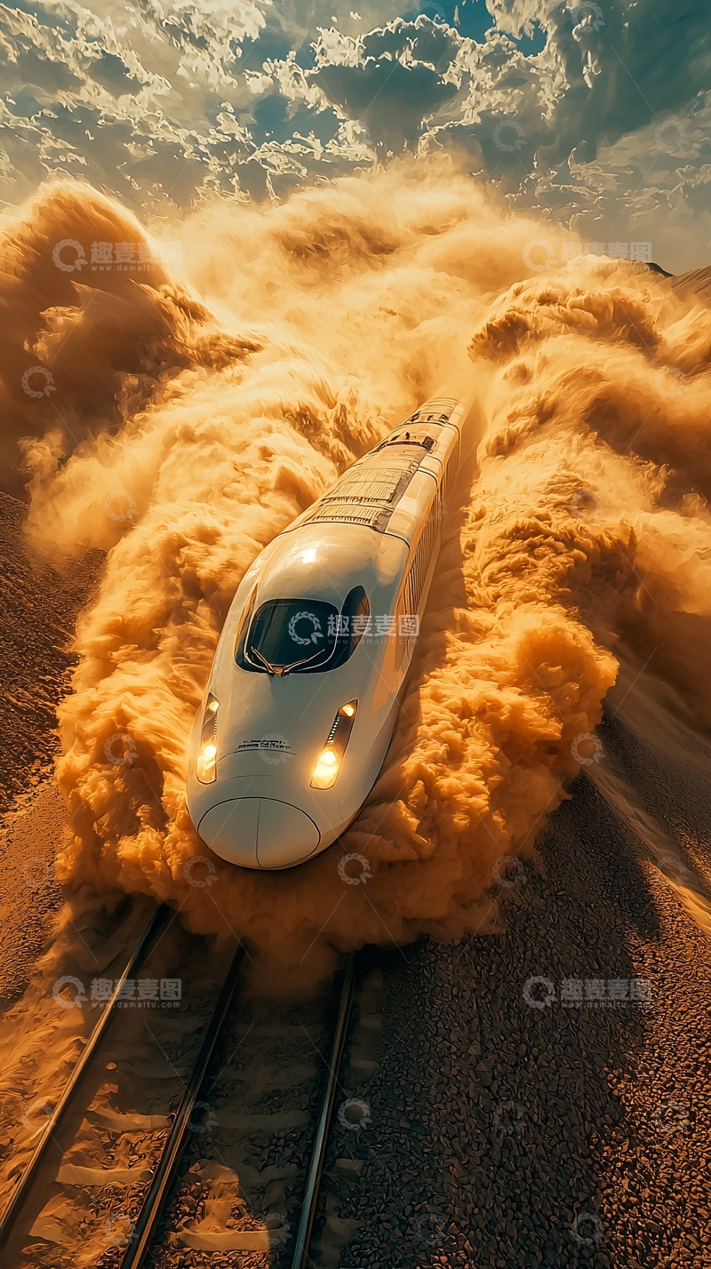 高清大图下载【趣麦麦图】沙漠高铁