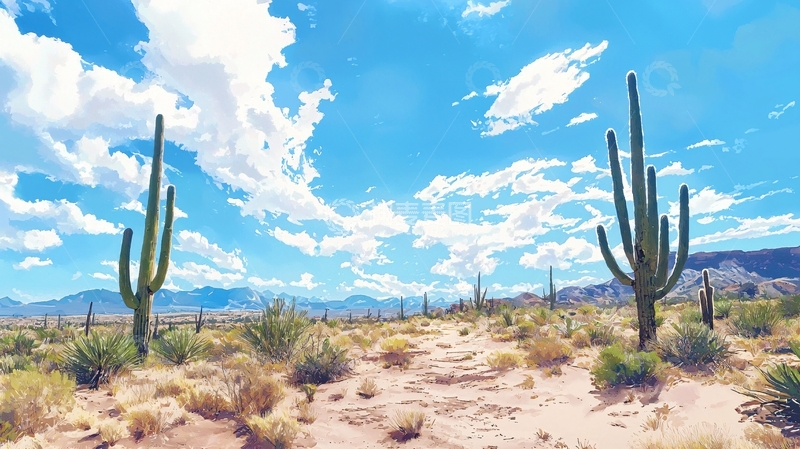 高清大图下载【趣麦麦图】仙人掌下的蓝天白云