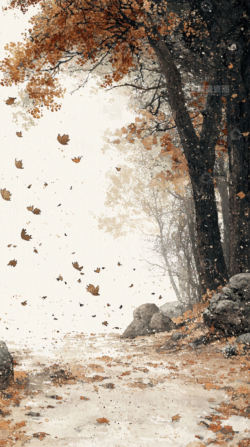 高清大图下载【趣麦麦图】秋叶飘落小路