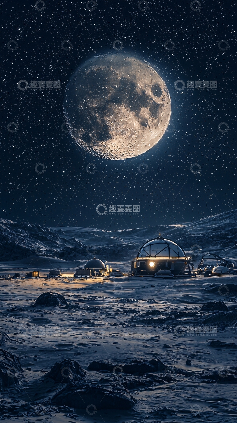 高清大图下载【趣麦麦图】月球基地夜景