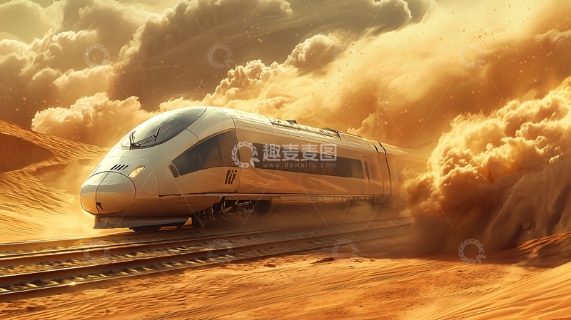 高清大图下载【趣麦麦图】沙漠中的高速列车