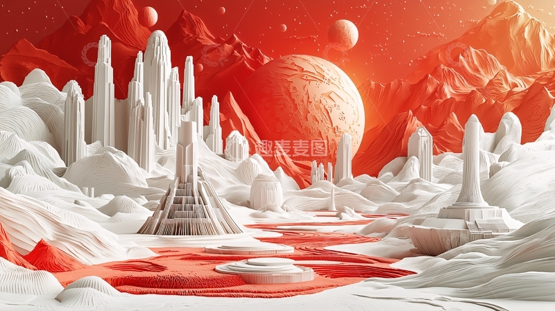 高清大图下载【趣麦麦图】红色星球上的白色城市