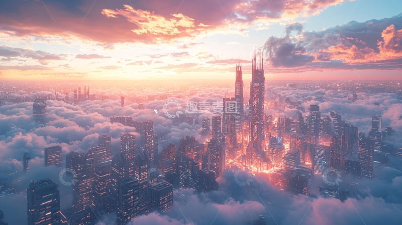 高清大图下载【趣麦麦图】云层之上的未来城市