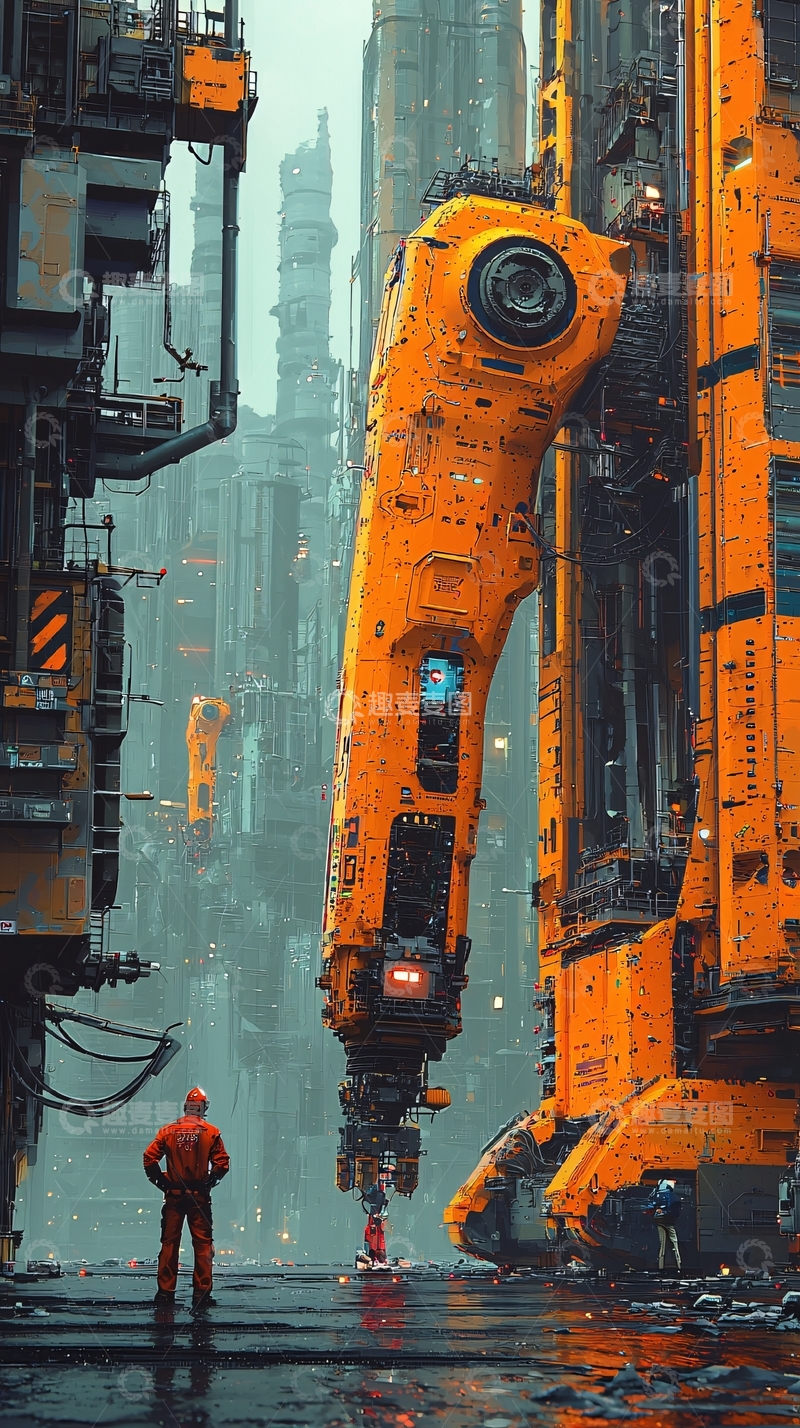 高清大图下载【趣麦麦图】未来城市巨大机械臂