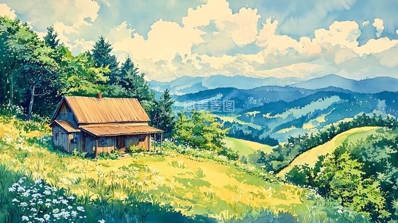 高清大图下载【趣麦麦图】山坡上的小屋