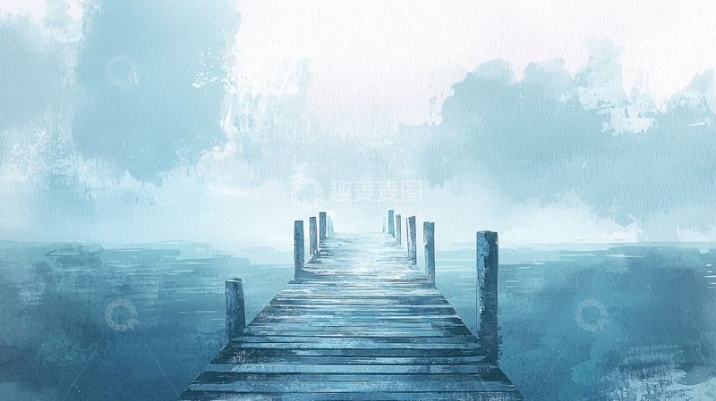 高清大图下载【趣麦麦图】雾气弥漫的木质栈桥