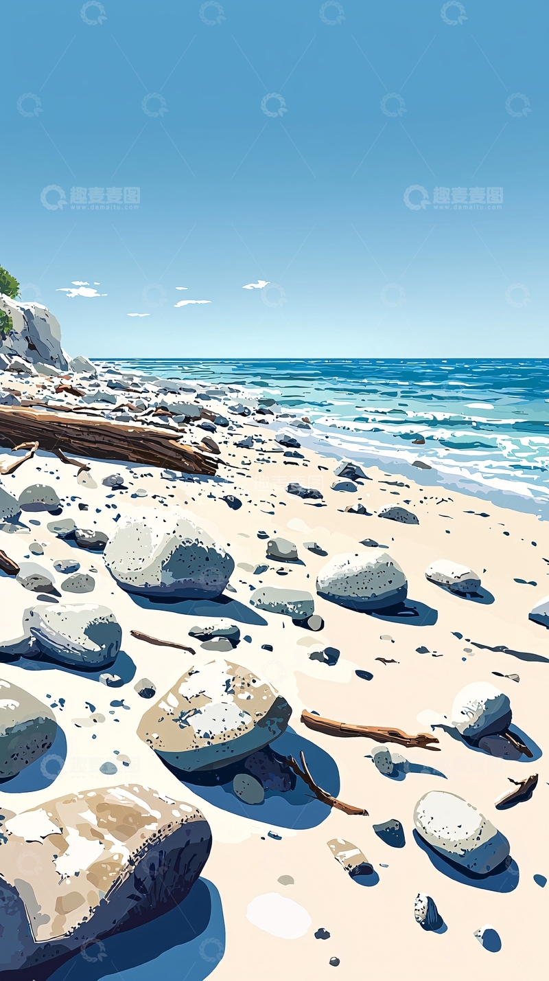 高清大图下载【趣麦麦图】海滩的岩石