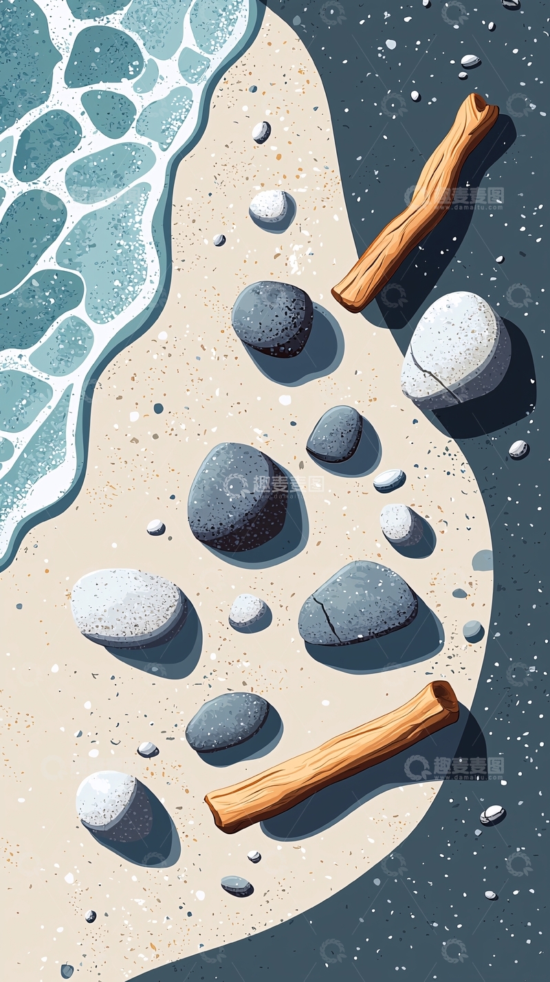 高清大图下载【趣麦麦图】海滩岩石木头波浪