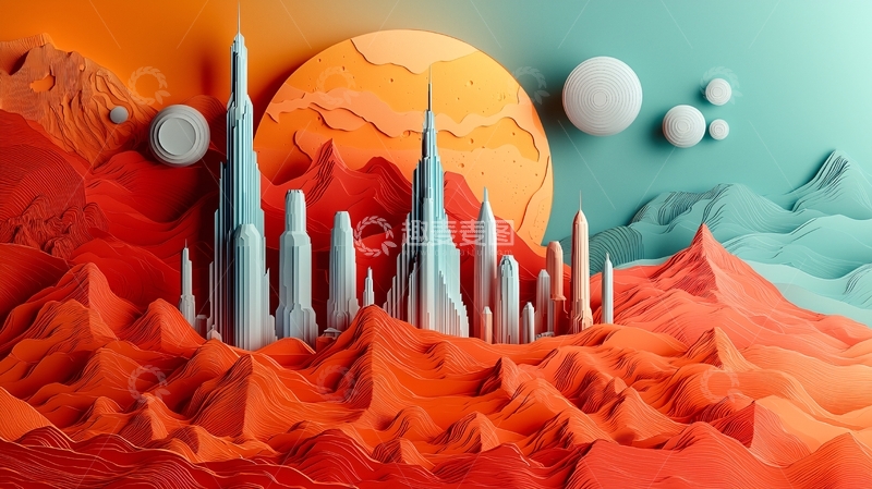 高清大图下载【趣麦麦图】未来城市在火星表面