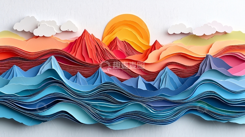 高清大图下载【趣麦麦图】纸艺日落山海