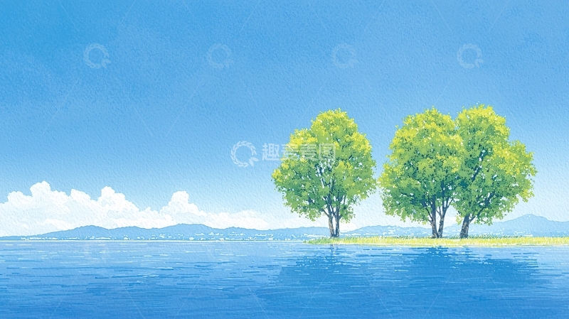 高清大图下载【趣麦麦图】蓝天白云下的两棵树