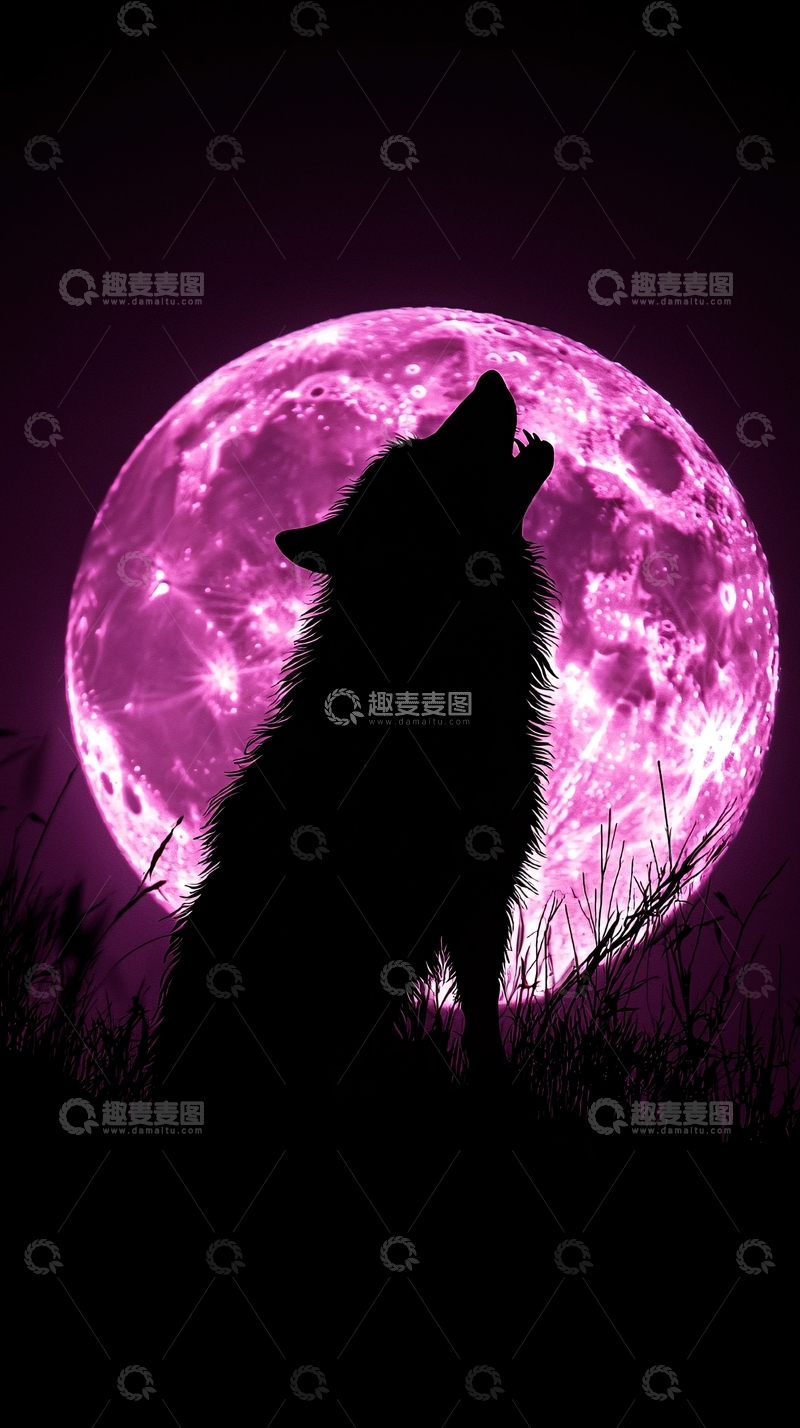 高清大图下载【趣麦麦图】月夜狼嚎剪影