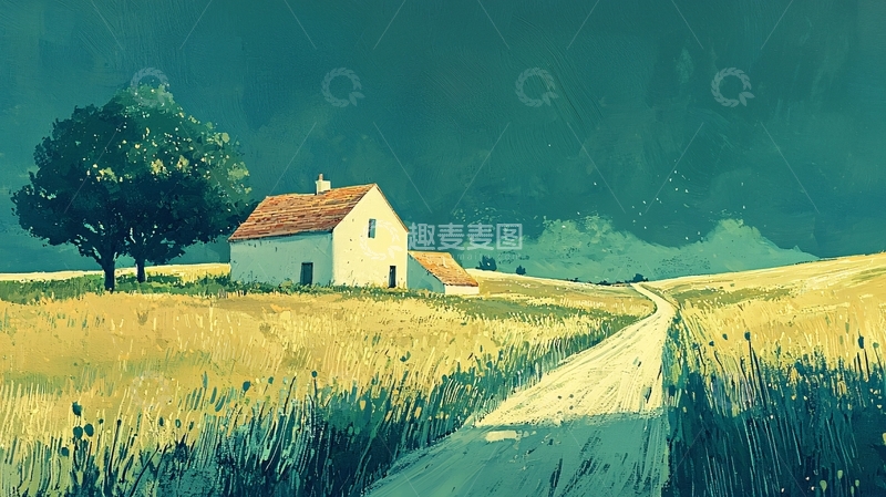 高清大图下载【趣麦麦图】田园风光油画乡村小屋