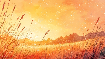 温暖的金色麦田夕阳