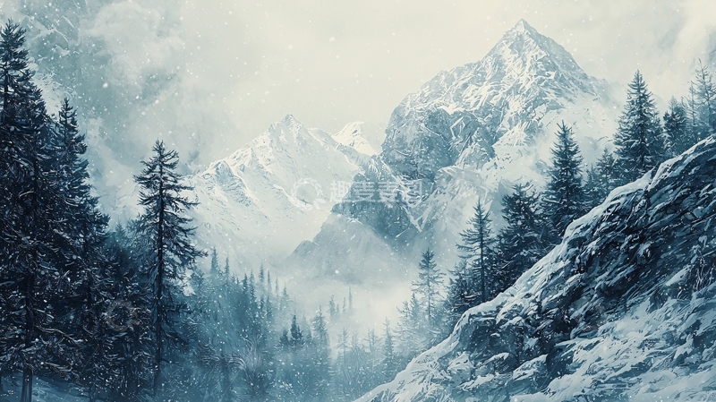 高清大图下载【趣麦麦图】雪山森林景观