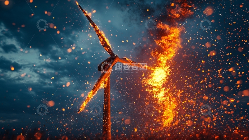 高清大图下载【趣麦麦图】燃烧的风力发电机