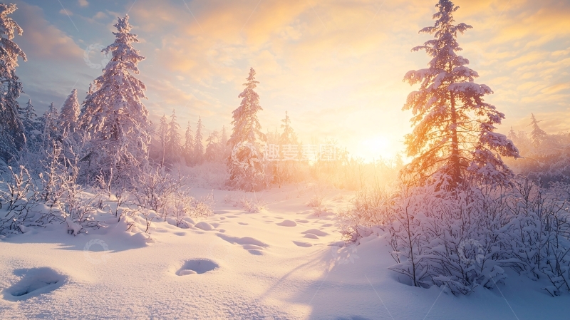 高清大图下载【趣麦麦图】冬季雪景日出