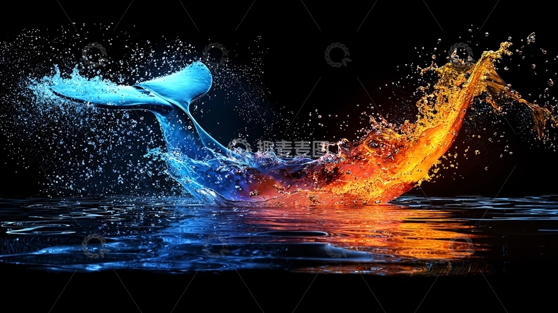 高清大图下载【趣麦麦图】蓝色火焰交织的鲸鱼尾巴