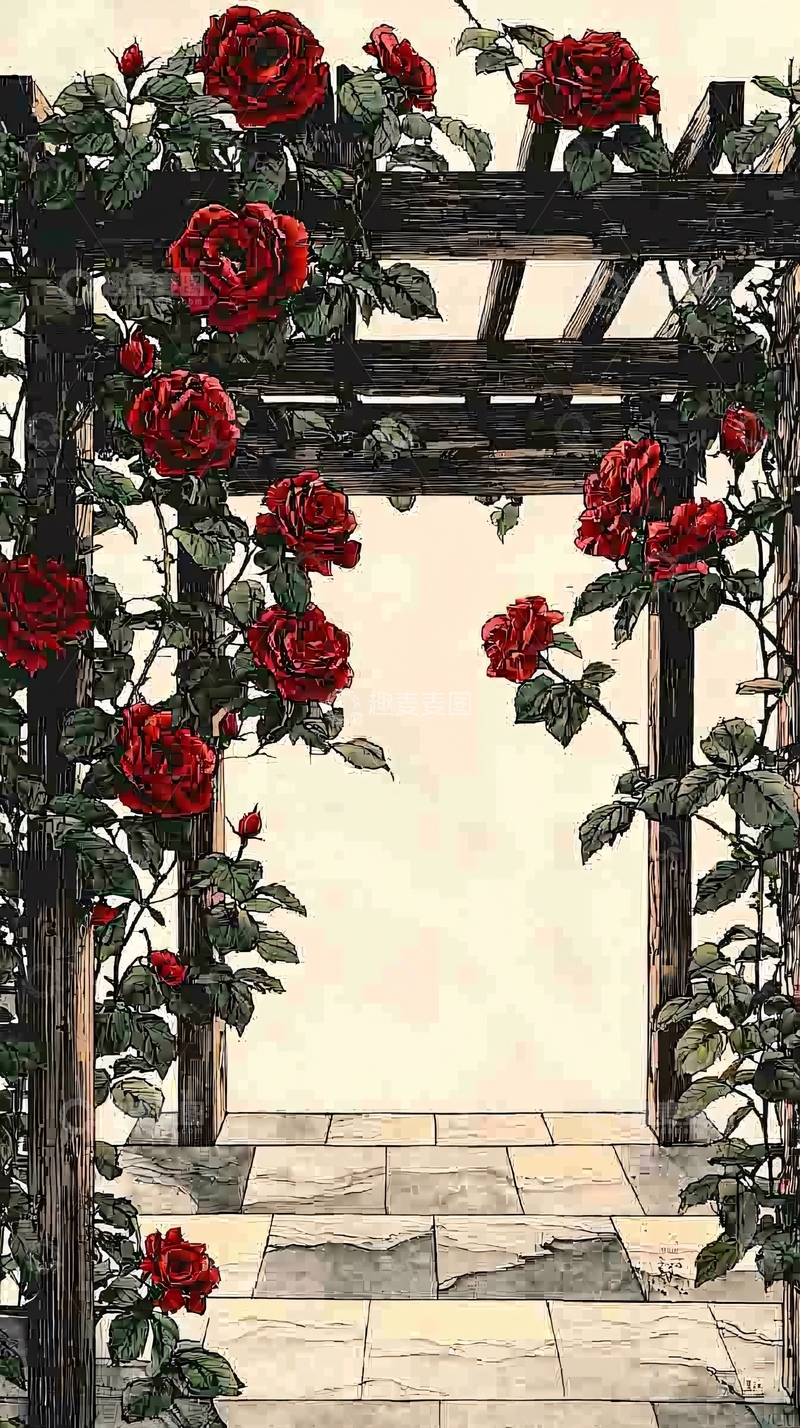 高清大图下载【趣麦麦图】红玫瑰藤架