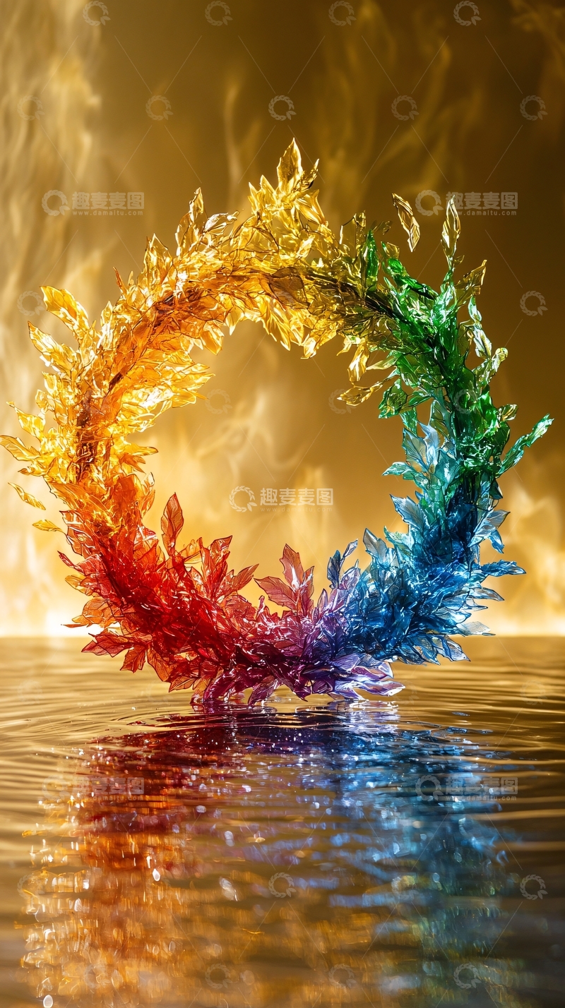 高清大图下载【趣麦麦图】彩色树叶环绕水面