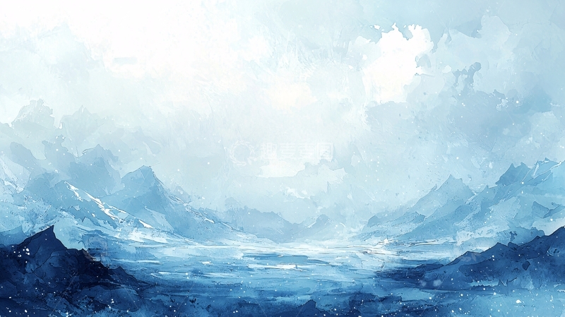 高清大图下载【趣麦麦图】极地冰川水彩画