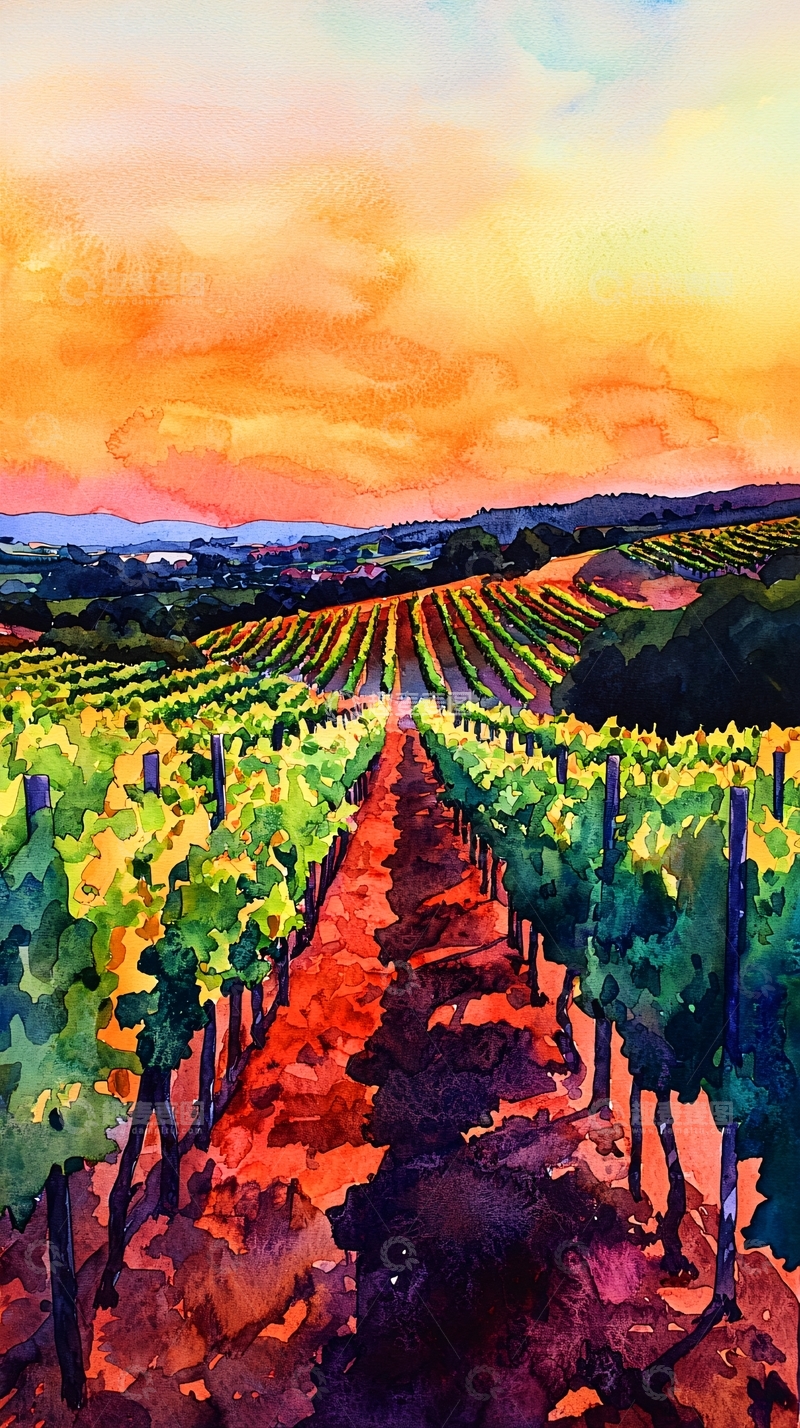 高清大图下载【趣麦麦图】夕阳下的葡萄园