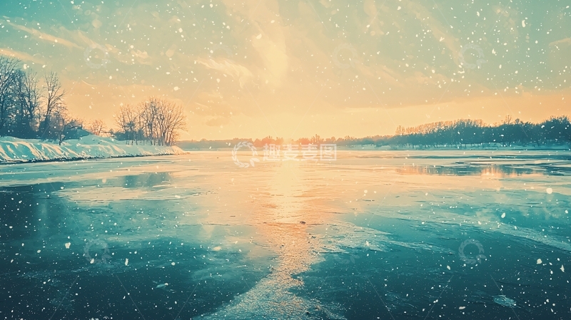 高清大图下载【趣麦麦图】冬季冰封湖面日出