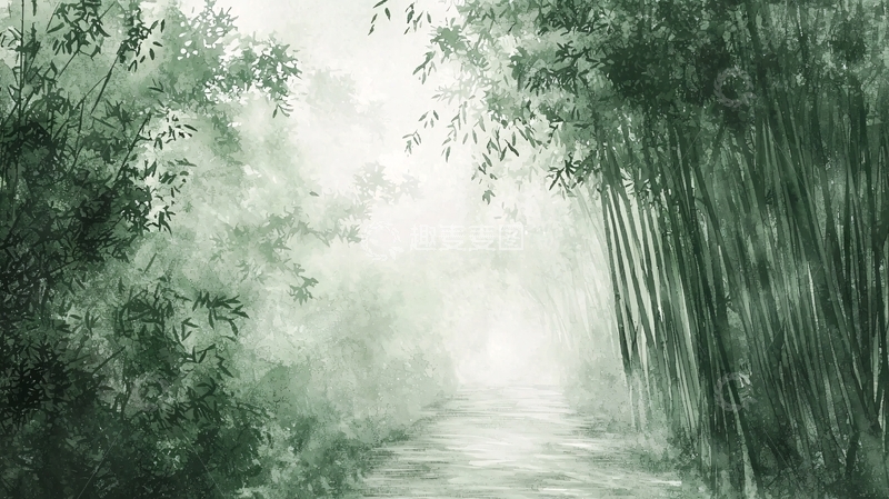 高清大图下载【趣麦麦图】水墨画竹林小径